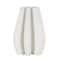 White Ceramic Abstract Ribbed Dimensional Concaved Vase with Floral Shaped Rim
